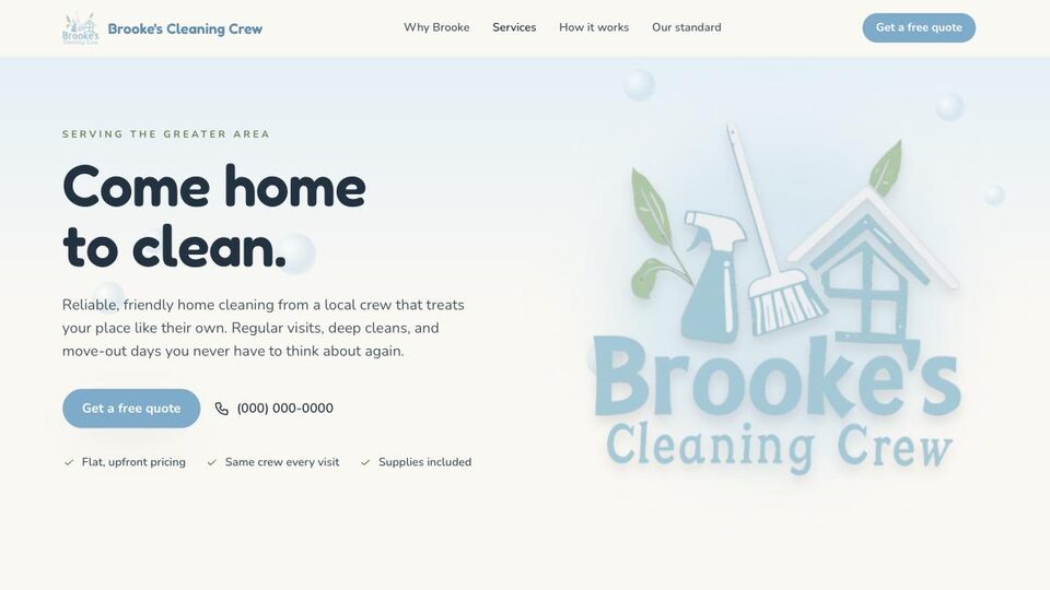 Screenshot of the Brooke's Cleaning Crew website